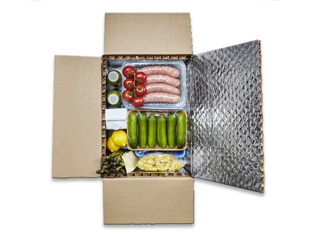 boite isotherme vue haut saucisses produits frais