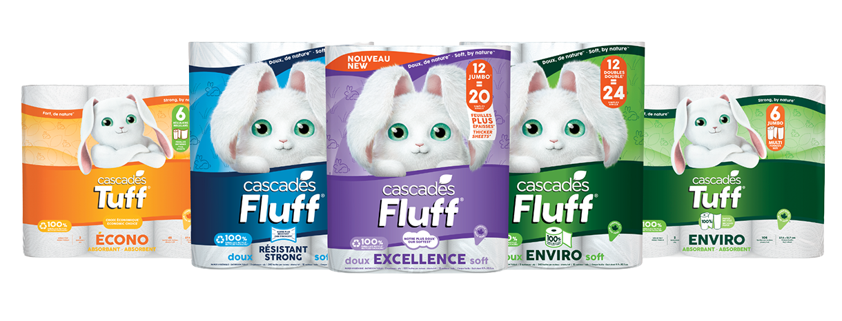 Cascades Fluff and Tuff product packaging family